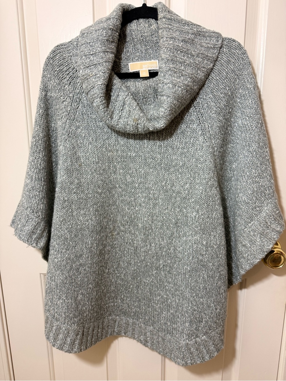 Michael Kors Gray Ribbed Cowl Neck Short Sleeve Sweater Poncho